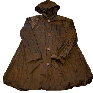 Maralyce Ferree Swing Coat Size Medium Brown Pockets Hood USA Maine Made